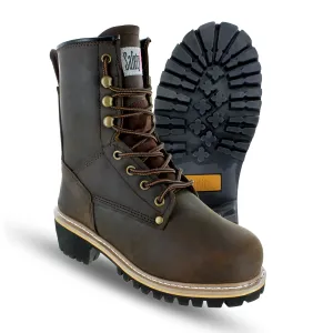Women's Logger Boots - 7M | Construction Boots for Women with Steel Toe, Water-Resistant Full-Grain Leather, Cushioned Insole, Goodyear Welt Outsole | 8" Logger Work Boots - Dark Brown