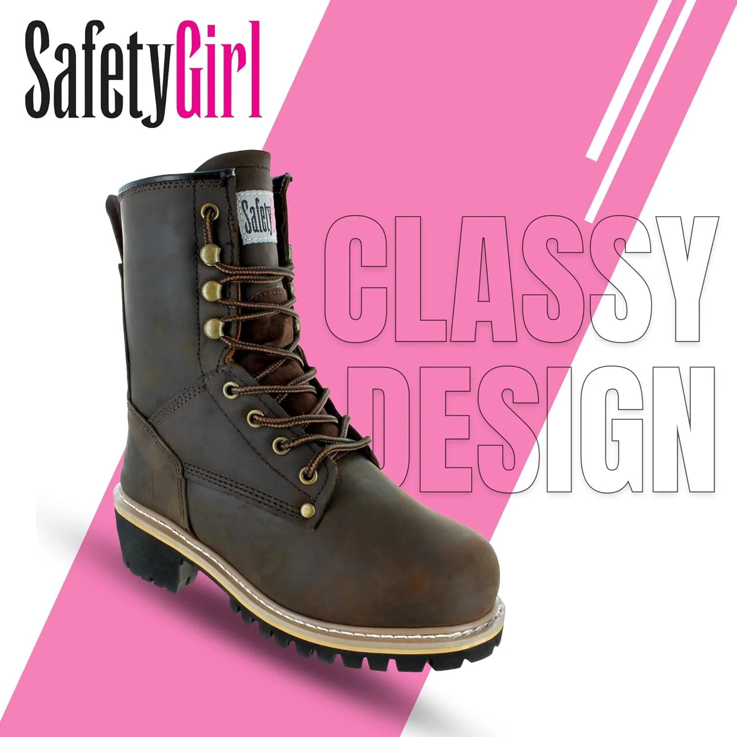Women's Logger Boots - 7M | Construction Boots for Women with Steel Toe, Water-Resistant Full-Grain Leather, Cushioned Insole, Goodyear Welt Outsole | 8" Logger Work Boots - Dark Brown
