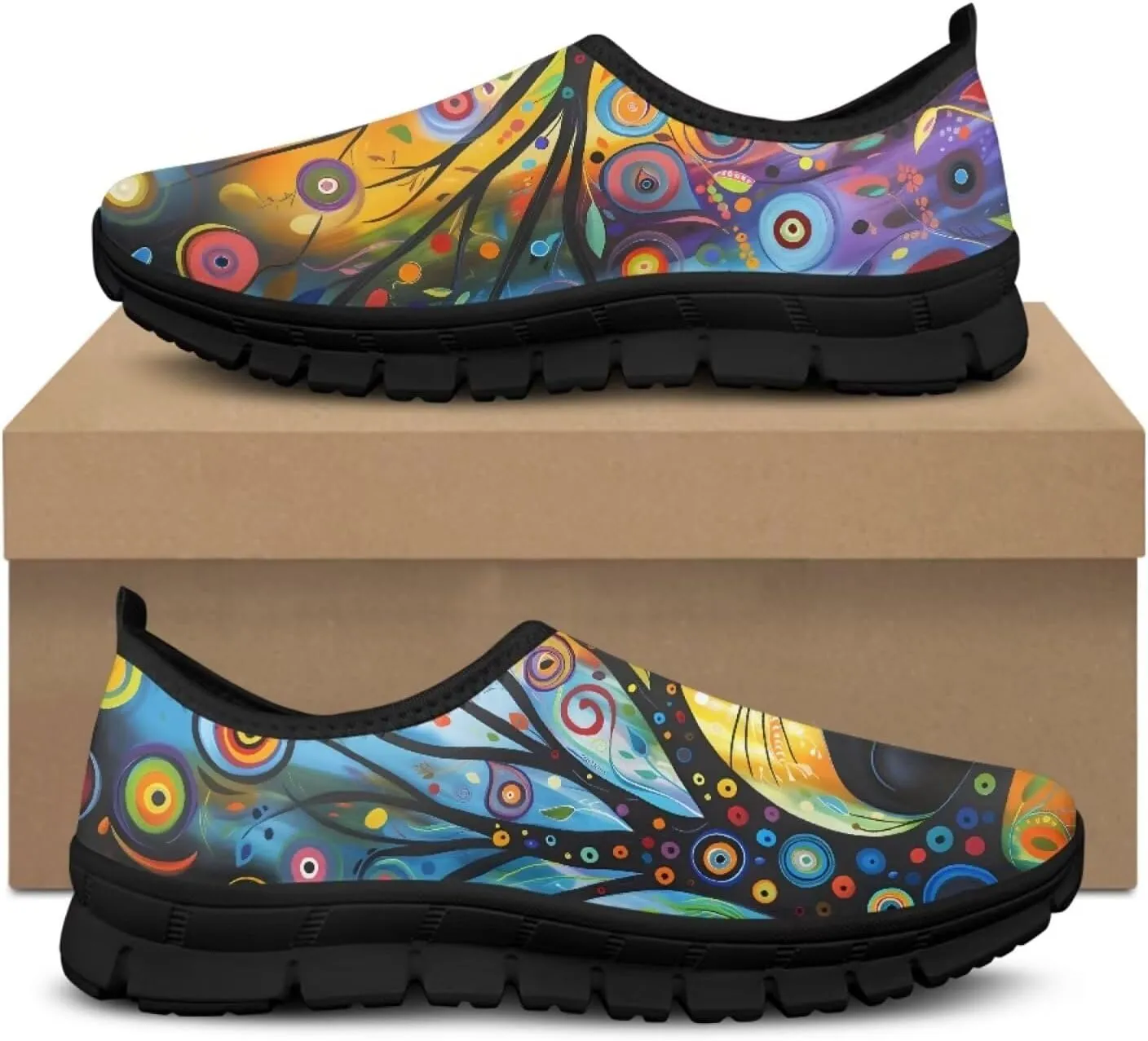 Women's Mesh Shoes Cat Print Non-Slip Athletic Sport Sneakers Soft Running Sneakers Cozy Breathable Walking Loafers for Outdoor
