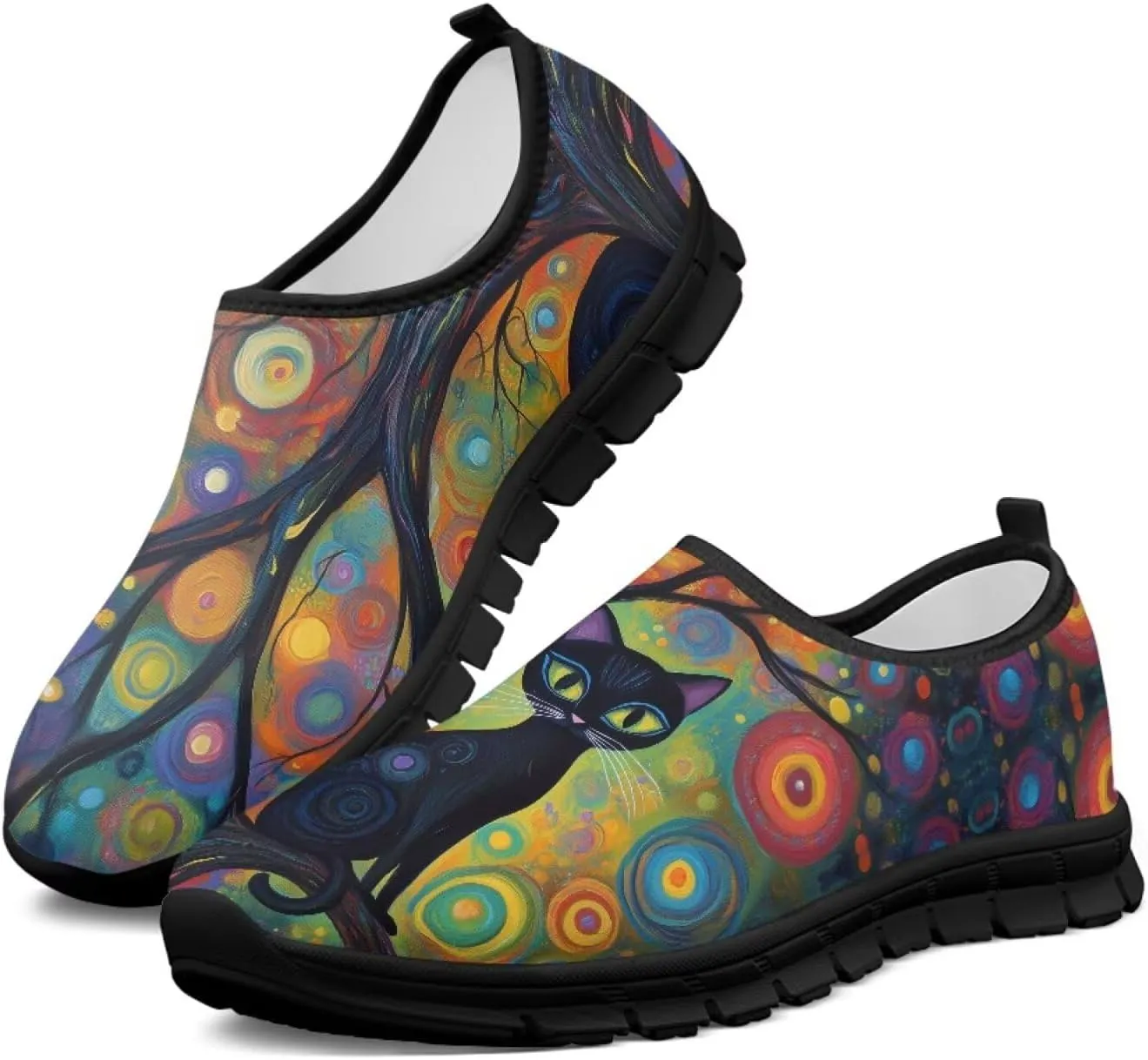 Women's Mesh Shoes Cat Print Non-Slip Athletic Sport Sneakers Soft Running Sneakers Cozy Breathable Walking Loafers for Outdoor