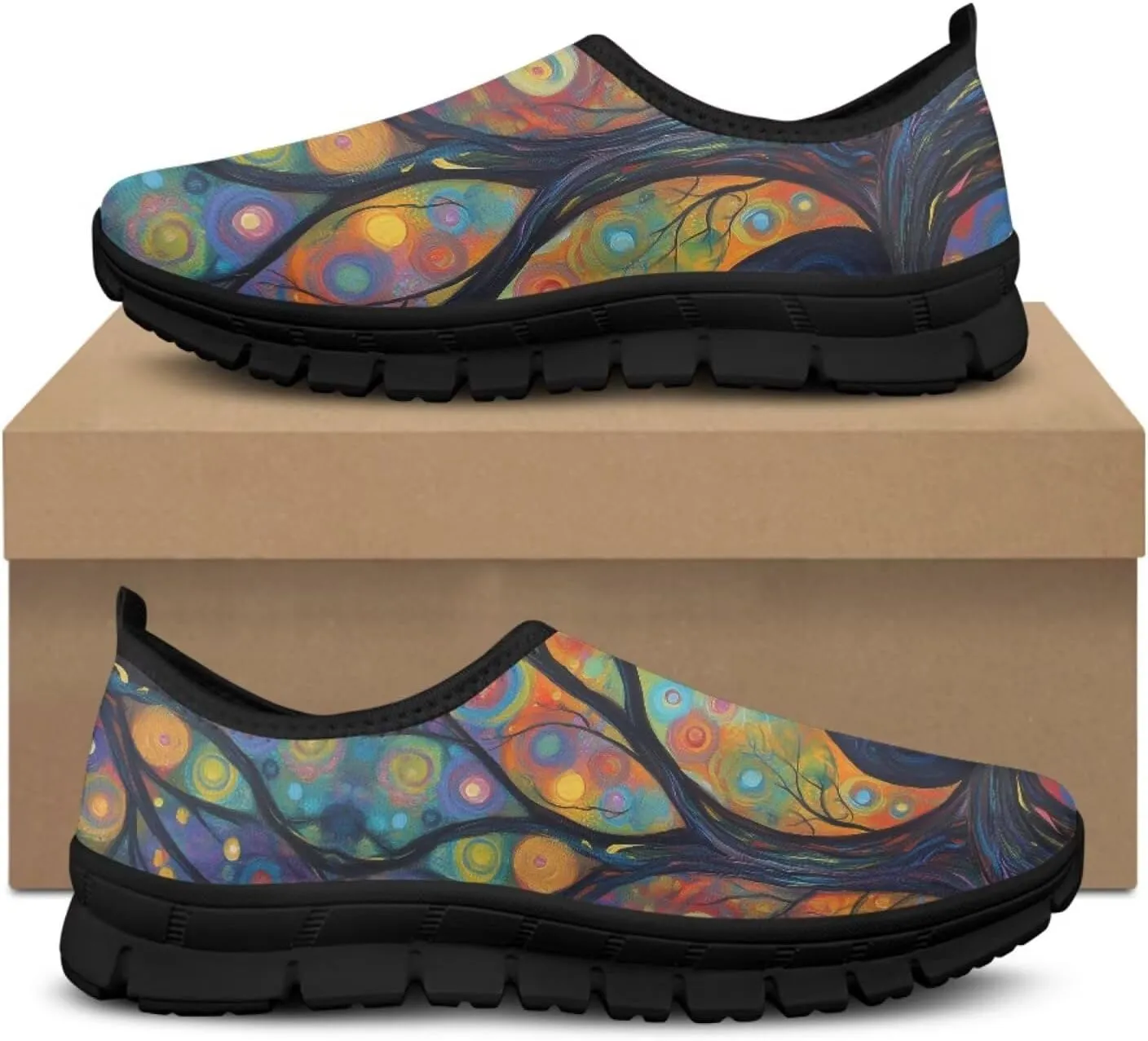 Women's Mesh Shoes Cat Print Non-Slip Athletic Sport Sneakers Soft Running Sneakers Cozy Breathable Walking Loafers for Outdoor