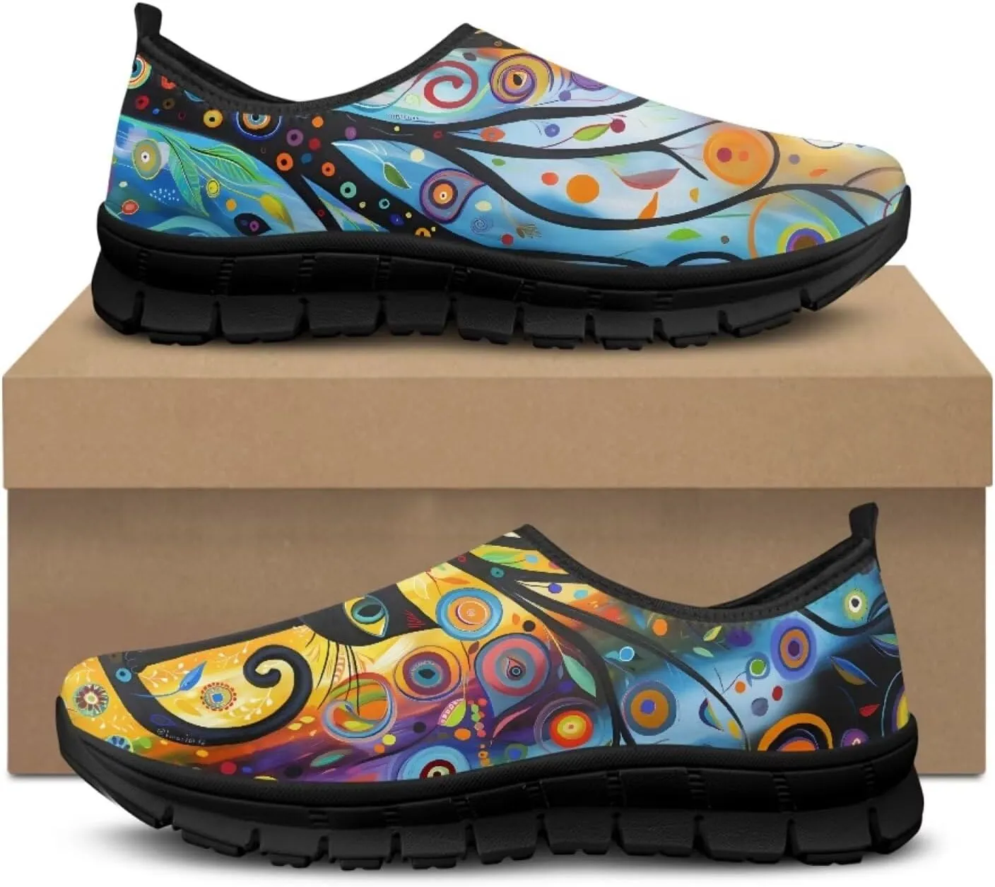 Women's Mesh Shoes Cat Print Non-Slip Athletic Sport Sneakers Soft Running Sneakers Cozy Breathable Walking Loafers for Outdoor