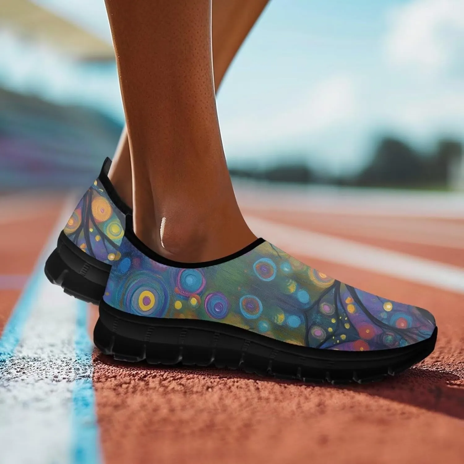 Women's Mesh Shoes Cat Print Non-Slip Athletic Sport Sneakers Soft Running Sneakers Cozy Breathable Walking Loafers for Outdoor
