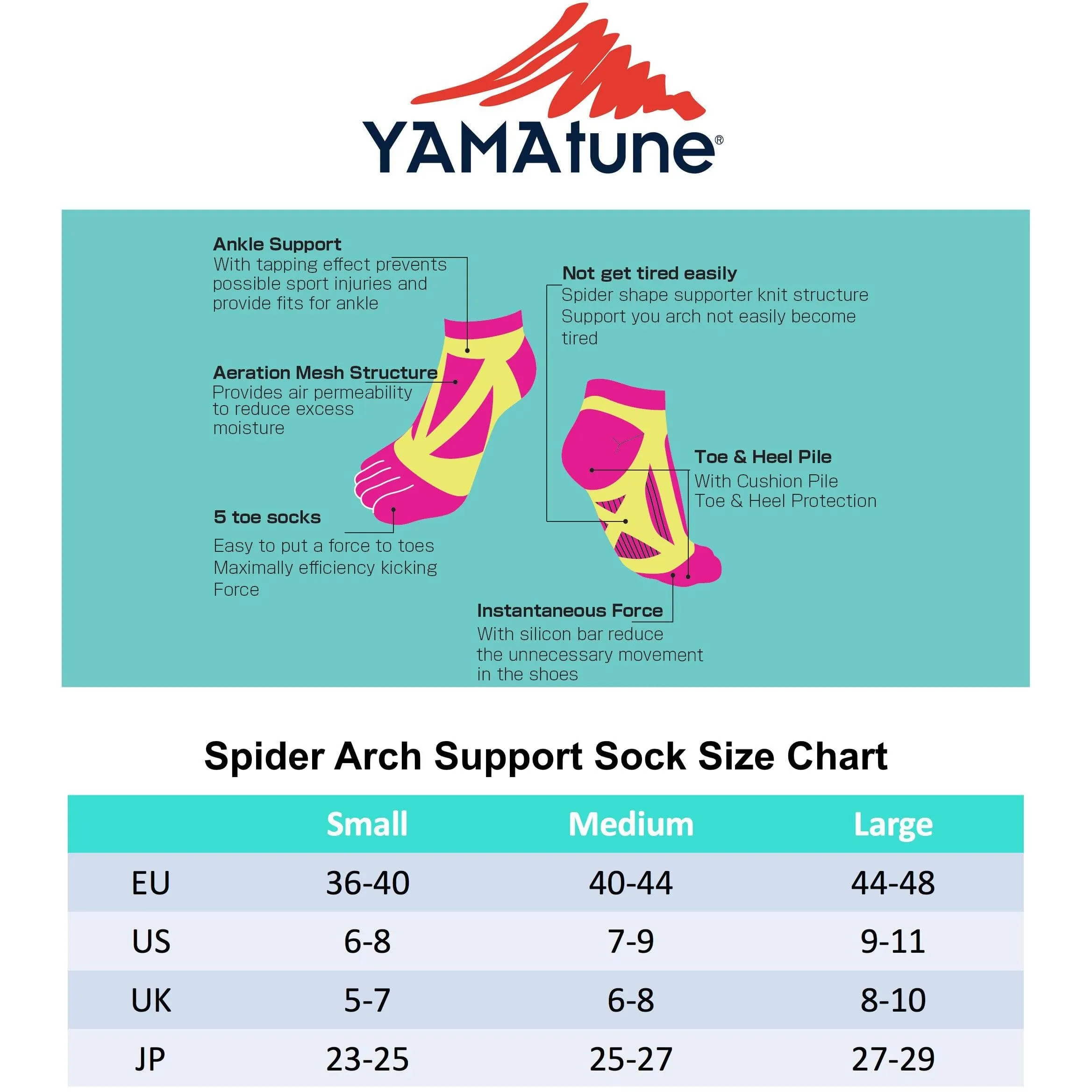 Yamatune Spider Arch Support SHORT Socks