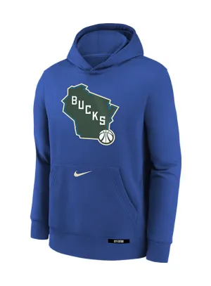 Youth Nike 2024-25 City Edition Club Milwaukee Bucks Hooded Sweatshirt